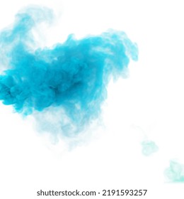 Light Blue Plume Of Smoke. 3D Render Abstract Marine Blue Fog Texture On A White Background For Fest And Fan Party Decoration