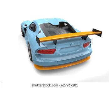 Light Blue Supercar With Orange Front And Rear Wings - Rear View - 3D Illustration