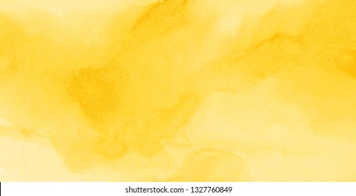 Light bright yellow watercolor background. Aquarelle ink paint paper texture canvas element for grunge text design, vintage card, retro template. Sunny shades color hand drawn illustration