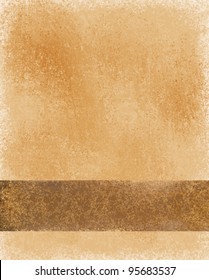 light brown background paper with old faded soft vintage grunge texture and dark brown ribbon or stripe with copyspace