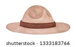 Light brown felt campaign hat. Part of uniform of Royal Canadian Mounted Police (RCMP), New Zealand Army, United States Park Rangers, Scouts. Hand painted watercolour drawing, cutout clip art element.