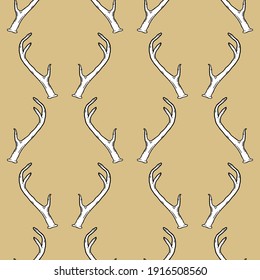 Light brown seamless pattern and deer antlers  Background illustration  Nature wildlife animal backdrop 
