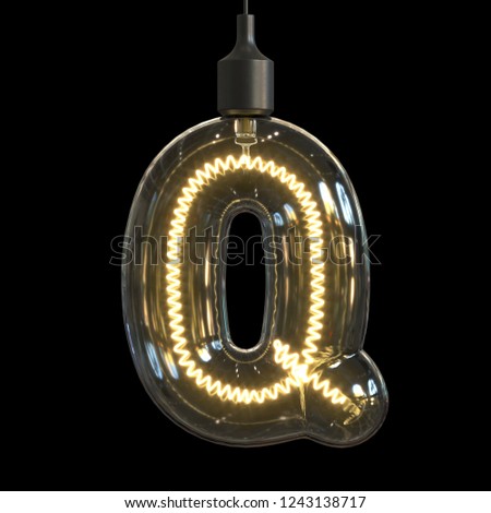 Light bulb 3d font 3d rendering letter Q