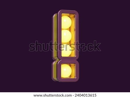Light bulb box in the shape of exclamation point in purple and yellow. High quality 3D rendering.