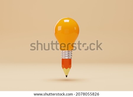 Light bulb combined with red graphite pencil on grey background. Creative idea, inspiration and insight concept. 3D illustration