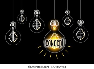 Light bulb concept on the theme of concept. High quality illustration