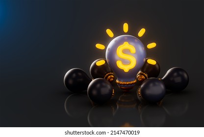 Light Bulb Dollar Sign Icon With Bright On Dark Background 3d Render Concept For Profited Idea 