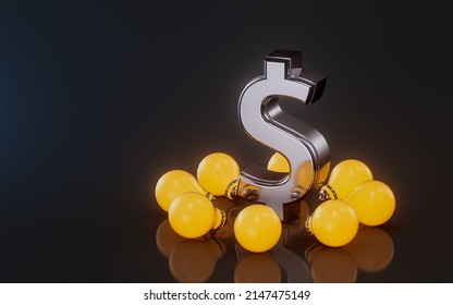 Light Bulb Dollar Sign Icon With Glow On Dark Background 3d Render Concept For Currency Profit Ideas