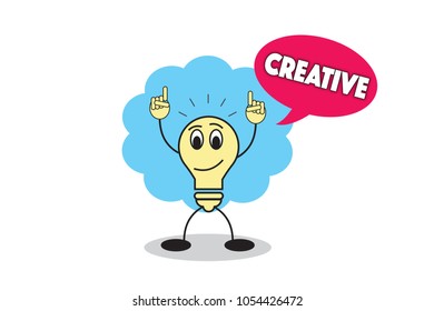 Light Bulb Expression saying Creative on isolated background