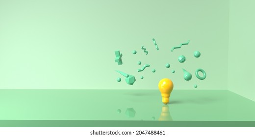 Light Bulb With Flying Geometric Shapes - 3D Render