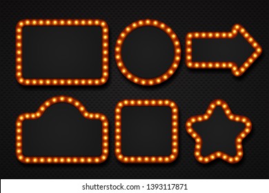 Light Bulb Frame. Makeup Mirror Marquee Circus Signboard Cinema Casino Theater Billboard Lump Border. 3D Light Frames