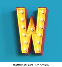 Light Bulb Glowing Font, 3d Alphabet Character, 3d Rendering, Letter W