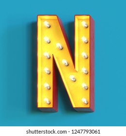 Light Bulb Glowing Font, 3d Alphabet Character, 3d Rendering, Letter N