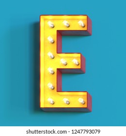 Light Bulb Glowing Font, 3d Alphabet Character, 3d Rendering, Letter E