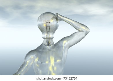 light bulb head idea thought 3d render concept image
