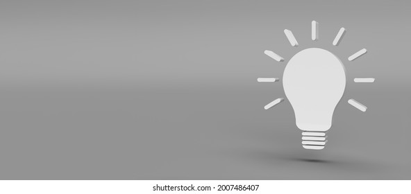 Light bulb icon 3D rendering idea symbol grey background