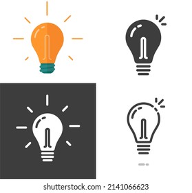 Light Bulb Icon Of Flat Lightbulb And Line Outline Art Isolated On White Graphic Pictogram Cartoon Illustration, Stroke Black Cut Out Electric Lamp Clipart Orange Color Image