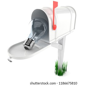 Light bulb inside mailbox isolated on white background. 3d illustration