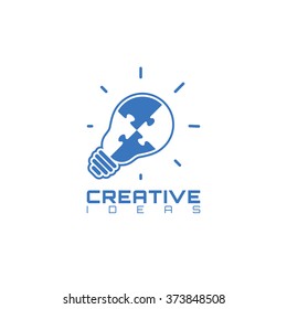 Light Bulb With Jigsaw Puzzle Pieces Inside. Creative Ideas Logo Template.