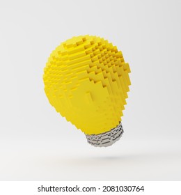 Light Bulb Pixel Icon. Pixel Art Concept. 3d Rendering.