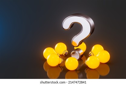 Light Bulb Question Mark Icon With Bright On Dark Background 3d Render Concept For Asking Ideas