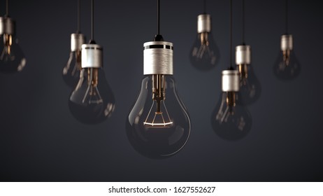 Light Bulbs Background Hanging Bulbs Glowing Stock Illustration