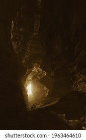 Light In A Cave Tunnel, 3d Illustration