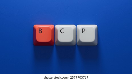 light Computer keyboard keys and Computer keyboard keys with the text BCP Business Continuity Plan.close up of Computer keyboard keys,Business Concept.3D rendering on blue background.