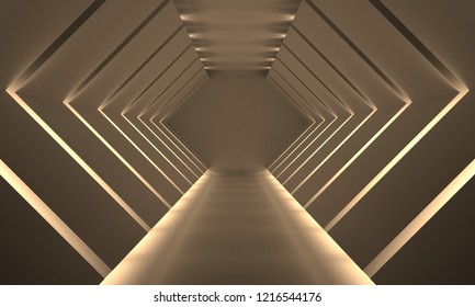Light corridor. Abstract interior background. 3D render