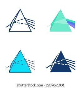 Light Dispersion In Prism Icon Set In Flat And Line Style. Law Of Physics Symbol.