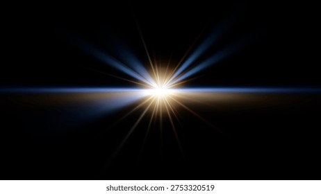 Light effect ray shining sun bright flash Special lens flare on black background