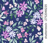 Light and elegant floral pattern hand drawn with watercolor. Spring, summer flowers design. Cute blooms seamless tile for textile, fabric, surface, packaging