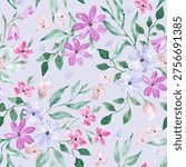 Light and elegant floral pattern hand drawn with watercolor. Spring, summer flowers design. Cute blooms seamless tile for textile, fabric, surface, packaging