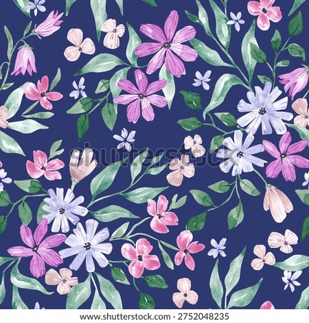 Light and elegant floral pattern hand drawn with watercolor. Spring, summer flowers design. Cute blooms seamless tile for textile, fabric, surface, packaging