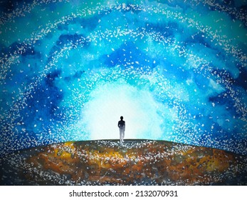light at the end of the tunnel spiritual mind mental positive thinking watercolor painting illustration design