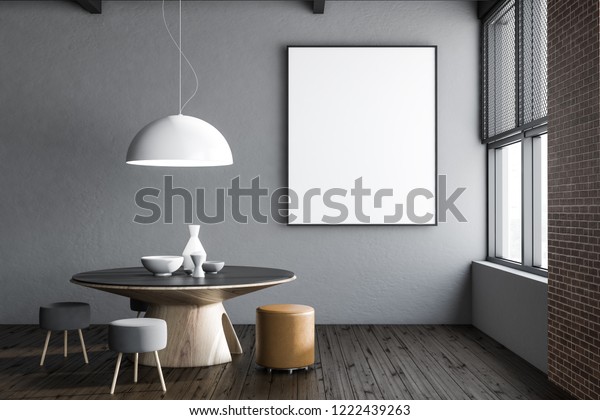 Light Gray Wall Restaurant Interior Wooden Stock