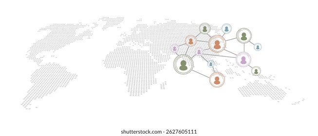 Light Gray World Map with Network Nodes, Abstract Global Connection Concept
