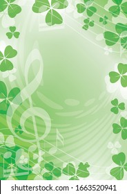 light green background with music notes and clovers for st patrick's day -  decorations