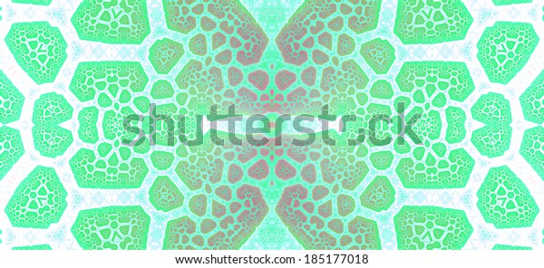 Light green and pink
abstract high resolution fractal background with a detailed leafy
organic looking pattern divided into a grid and a central balanced
pillar structure 