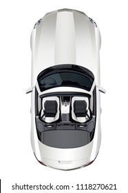 Light Grey Convertible, Top View, On White Background. Isolated White Car.