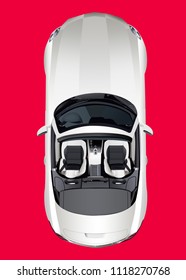 Light Grey Convertible, Top View, On Red  Background. Isolated White Car.