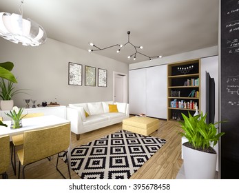 light interior in the Scandinavian style 3D visualization - Shutterstock ID 395678458