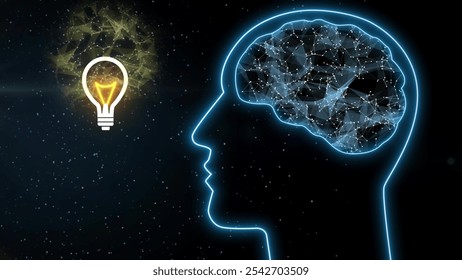 Light invention bulb appearing as creative innovative solution from human brain. 3D graphic at black background - Powered by Shutterstock