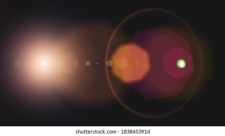 Light lens flare effect. 3D illustration on black background