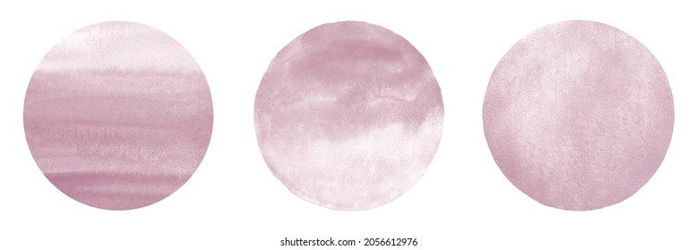 Light Mauve, Pale Purple Watercolor Circles With Gradient Stains Set. Round Watercolour Backgrounds, Uneven Edge. Graphic Design Templates, Text Frames. Hand Drawn Textures Collection.