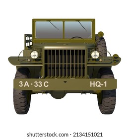 Light Military Utility Truck Dodge Wc-51- Front View White Background 3D Rendering Ilustracion 3D	