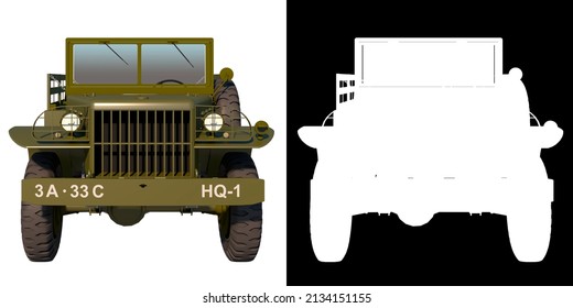 Light Military Utility Truck Dodge Wc-51 - Front View White Background Alpha Png 3D Rendering Ilustracion 3D	