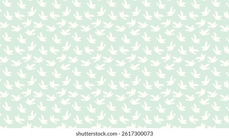 A light mint green background featuring a repetitive pattern of white doves in various positions, creating a serene and whimsical design. Jakarta, Indonesia on May 4, 2024