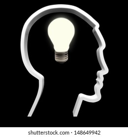 The light is on concept. A light bulb symbolizing intellectual , innovation and inspiration is turned on in a human head