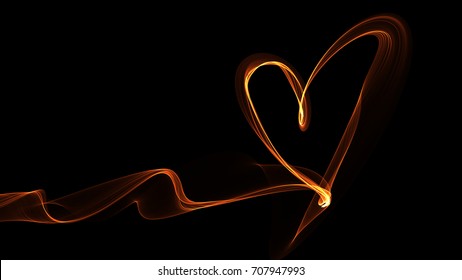 Light Painting Heart On Black Background.